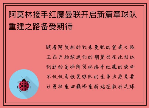 阿莫林接手红魔曼联开启新篇章球队重建之路备受期待